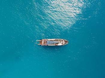 High angle view of boat in sea