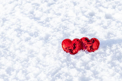 Close-up of heart shape on snow