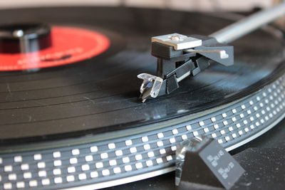 Close-up of record on turntable