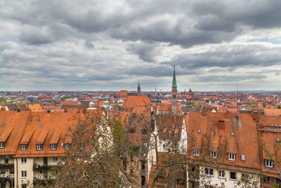 View of nuremberg historic center from castle wall, germany