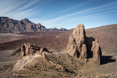 Rock formations on mountain against sky