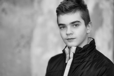 Young boy portrait in black and white