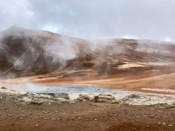 The impressive steaming geothermal fields hverir in iceland