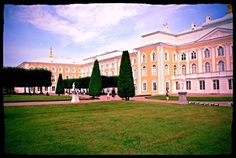 architecture, built structure, building exterior, transfer print, grass, sky, lawn, famous place, facade, travel destinations, cloud - sky, auto post production filter, history, tourism, dome, travel, incidental people, palace, architectural column, place of worship