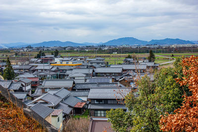 High angle view of townscape against sky