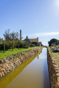 Scenic view of canal against clear sky