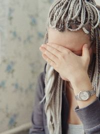 Close-up of woman with blond hair