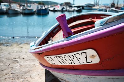 Boat moored at beach