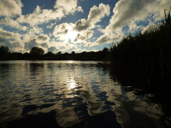 Scenic view of lake against sky during sunset