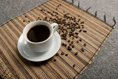 High angle view of coffee on table