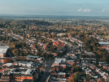 High angle view of townscape against sky