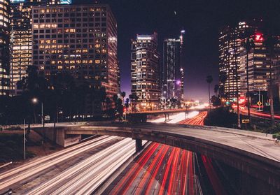 Light trails on city street at night