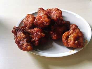 High angle view of food in plate