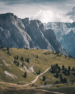 Scenic view of landscape and mountains against sky