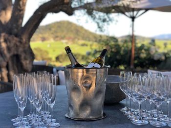 Drinking glass on table