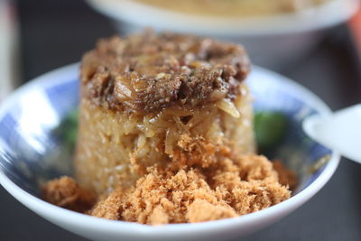 Taiwanese traditional food, sticky rice topped with minced pork