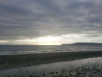 Scenic view of beach against sky during sunset