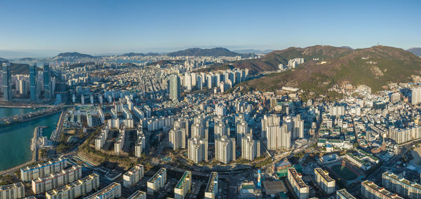 High angle view of buildings in city