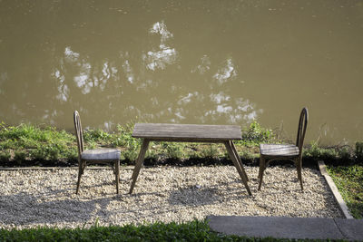 Empty chairs and tables in park