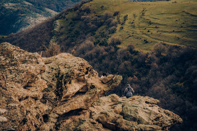 High angle view of rocks on mountain