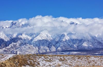 Scenic view of snow mountains against sky