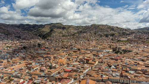 High angle view of townscape against sky