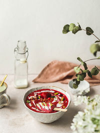 Close-up of fruits served on table