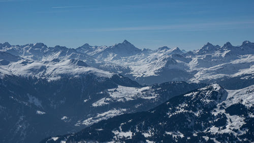 Scenic view of snowcapped mountains against sky