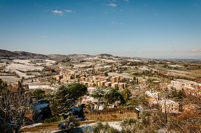 High angle view of townscape against sky