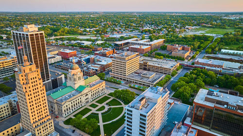 High angle view of buildings in city