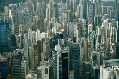 High angle view of modern buildings in city