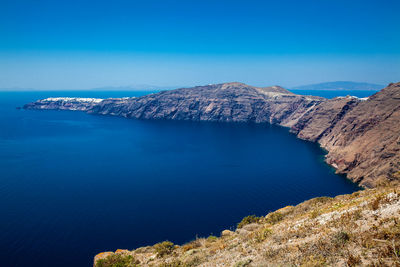 Aegean sea seen from the walking trail number 9 which connects the cities of fira and oia