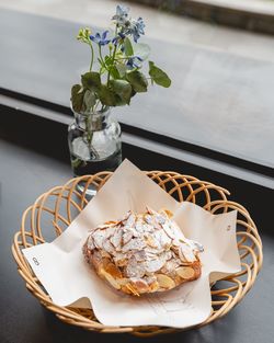 High angle view of ice cream in glass on table