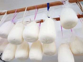 Low angle view of decorations hanging in row