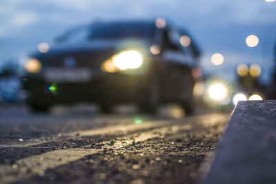 Surface level of road at night