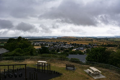 High angle view of townscape against sky