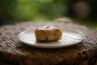 Close-up of cake in plate on table