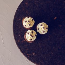 High angle view of cupcakes on table