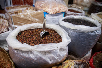 High angle view of food for sale at market stall