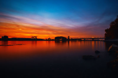 Dusk at river rhine near worms, germany