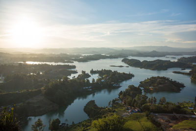 High angle view of lake against sky