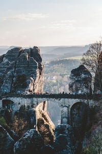 Scenic view of tourists on bastei bridge