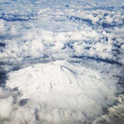 Aerial view of volcanic landscape against sky