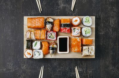 High angle view of food on table