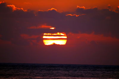 Scenic view of sea against orange sky