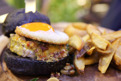 Close-up of burger on plate