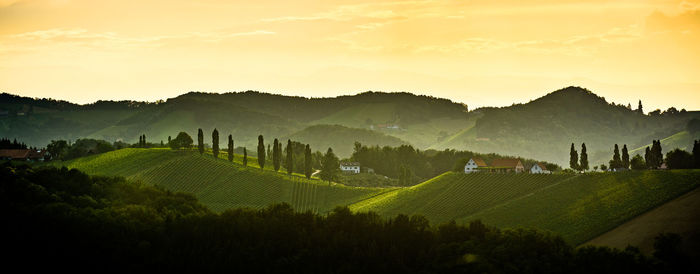 Panoramic view of landscape against sky during sunset