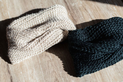 High angle view of rope on table