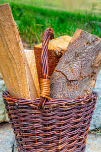 Close-up of bread in basket on field