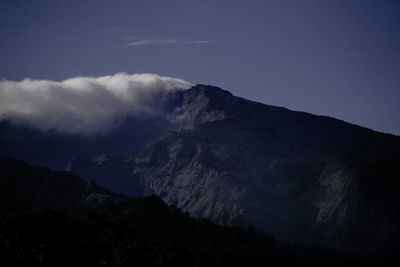 Low angle view of mountain range against sky